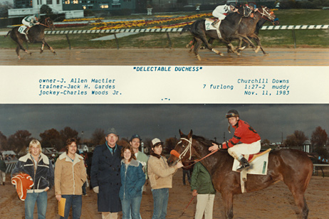 Ponca's racing days: A  Ponca-bred Delectable Duchess crosses  the finish line at Churchill Downs.